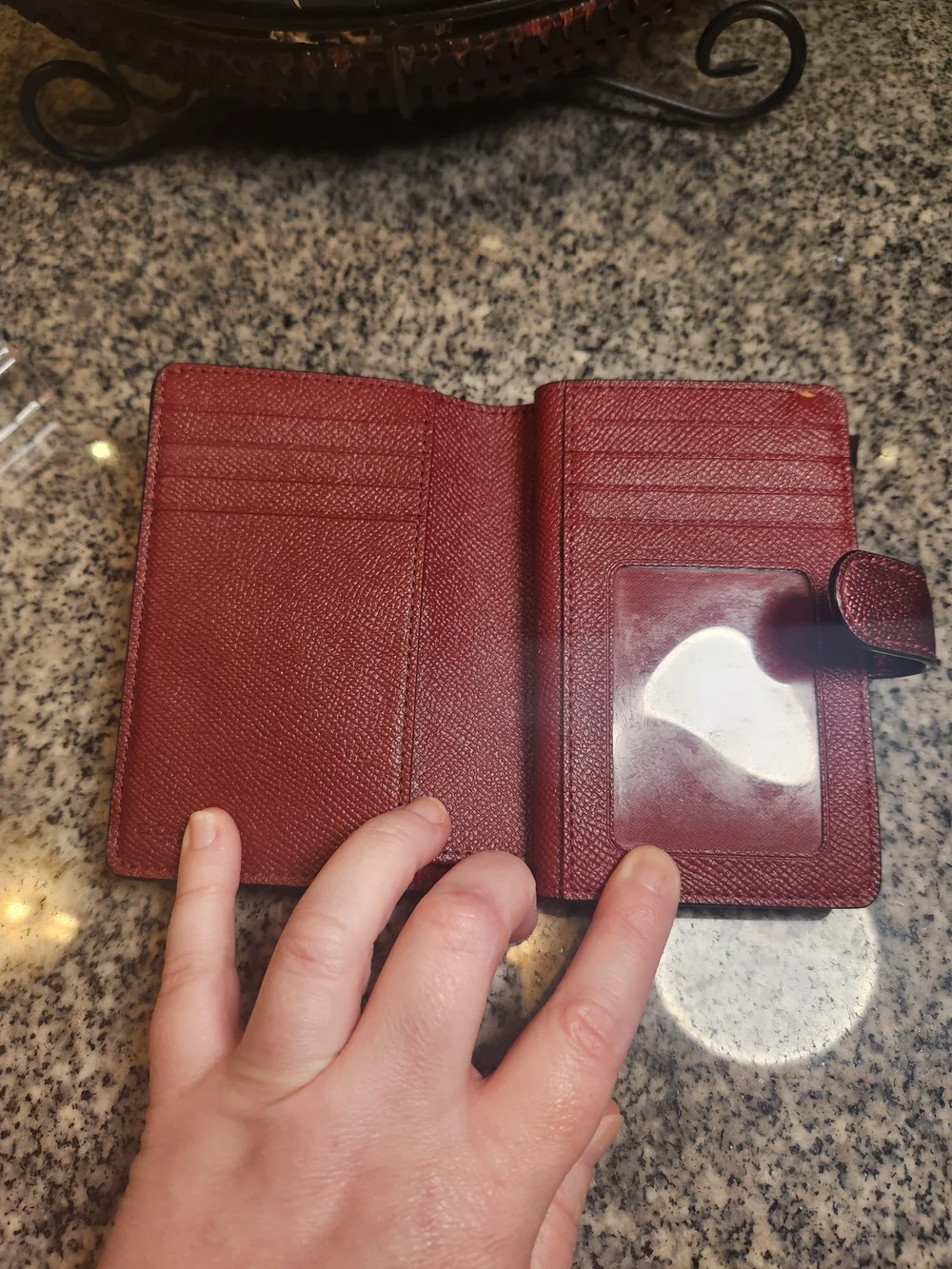 Coach Crossgrain Leather Medium Corner Zip Wallet in Metallic Wine